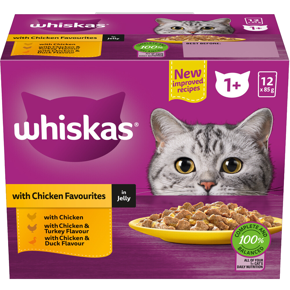 WHISKAS® 1+ Years Adult Wet Cat Food with Chicken Favourites In Jelly 12x85 Pouch - 1