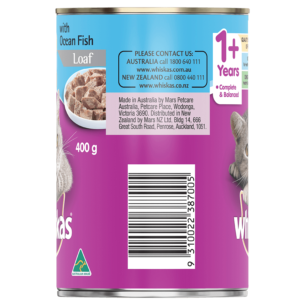 WHISKAS® 1+ Years Adult Wet Cat Food with Ocean Fish Loaf 400g Can - 2