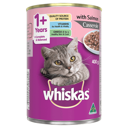 WHISKAS® 1+ Years Adult Wet Cat Food with Salmon Casserole 400g Can